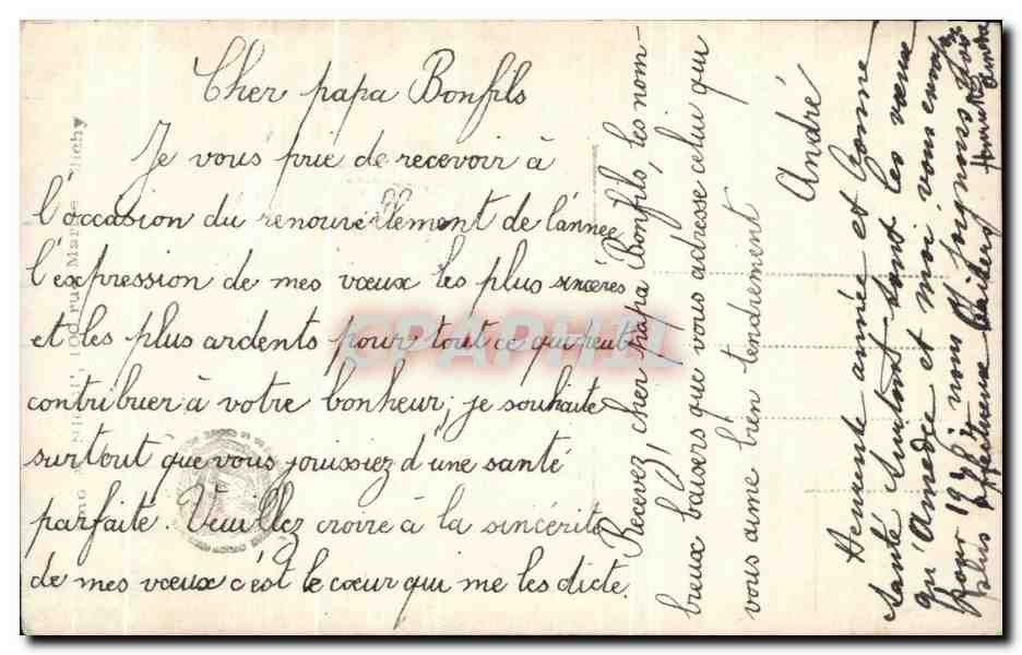 CPA Fantaisie Colombe Fleurs Bonne annee — Rückseite