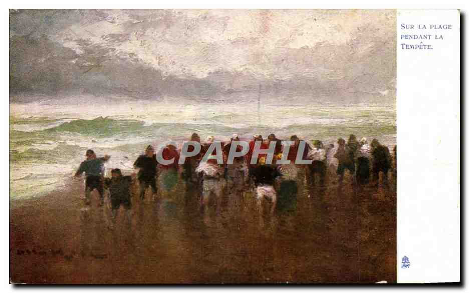 CPA Sur la plage pendant la tempete