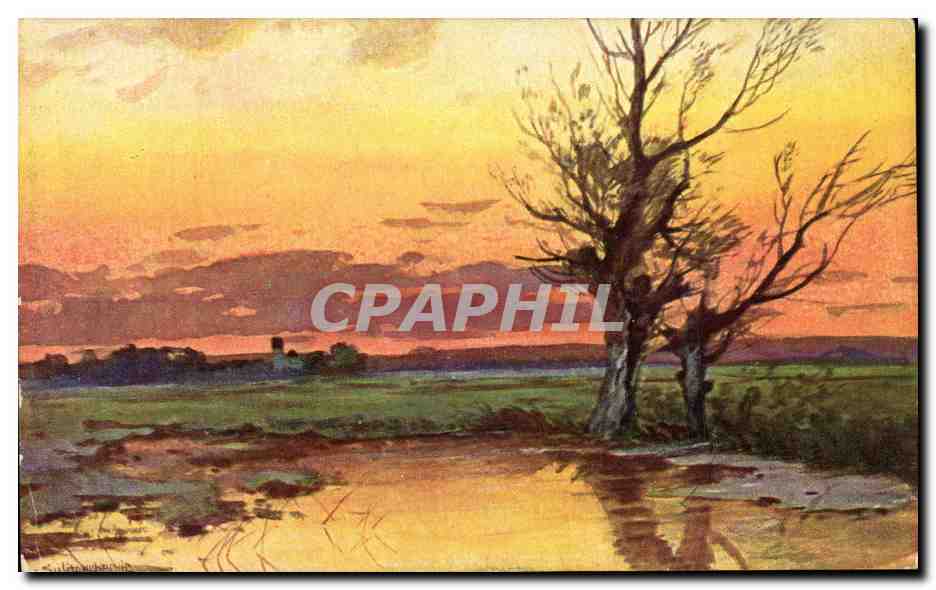 CPA Fantaisie Paysage Coucher de soleil