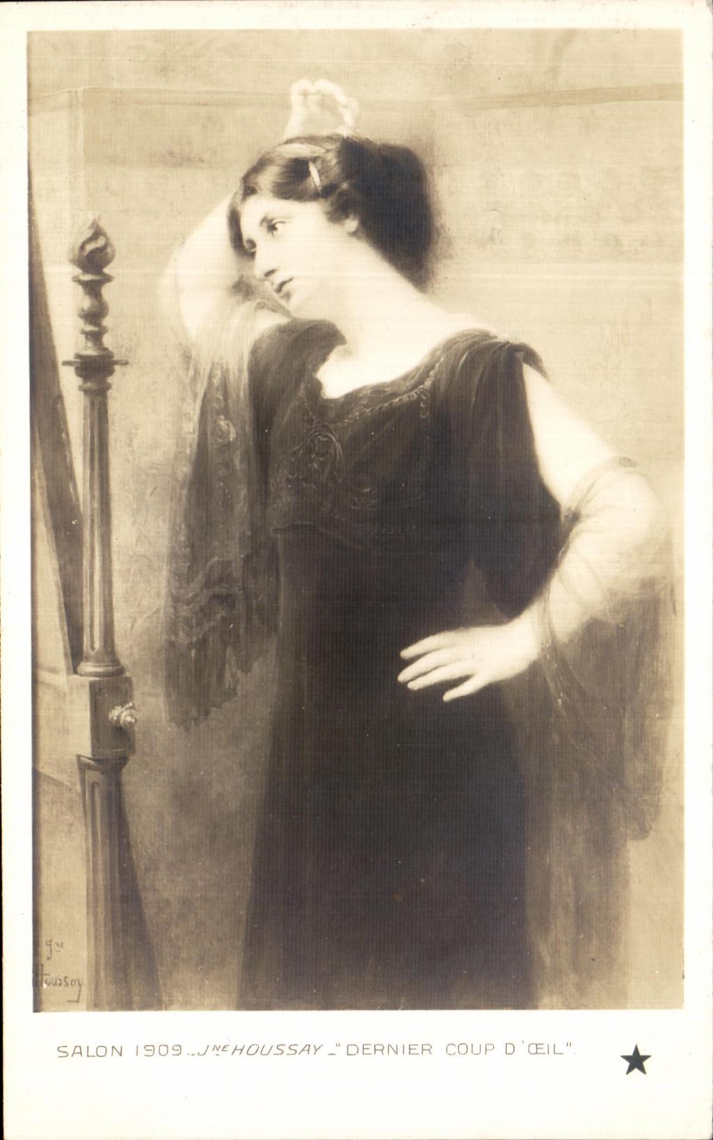 CPA Fantaisie Salon 1909 Houssay Dernier coup d'oeil Femme 