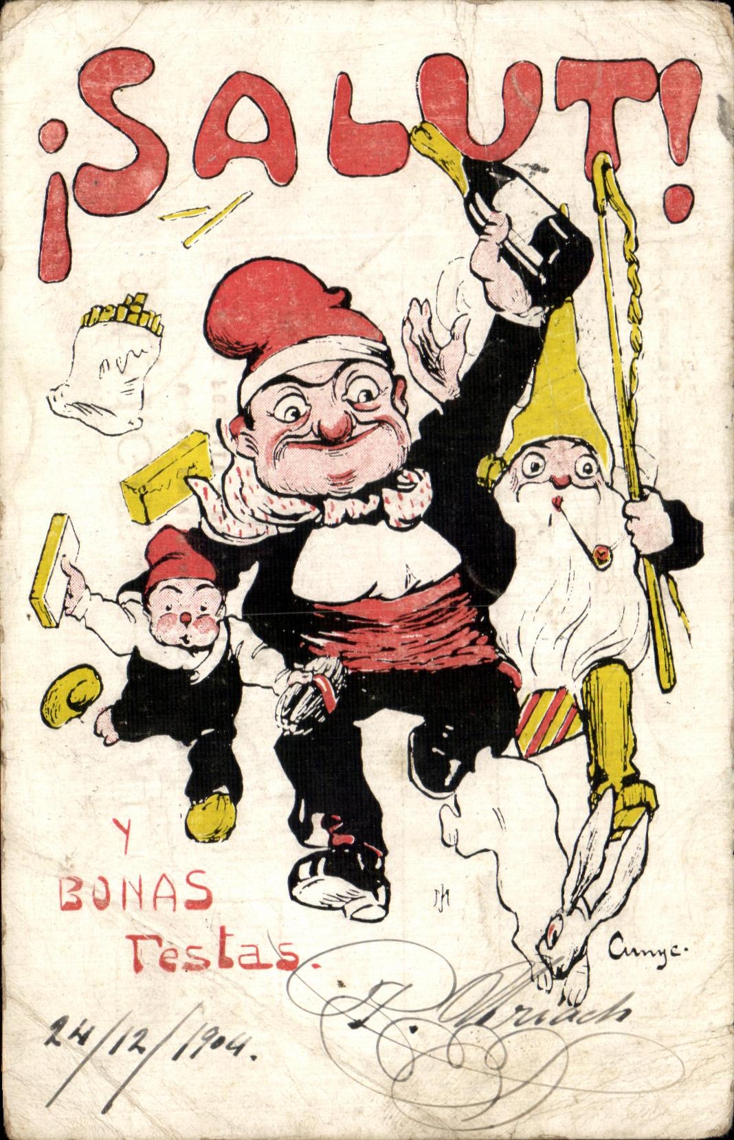 CPA Fantaisie Salut Y Bonas Festas Lutin 