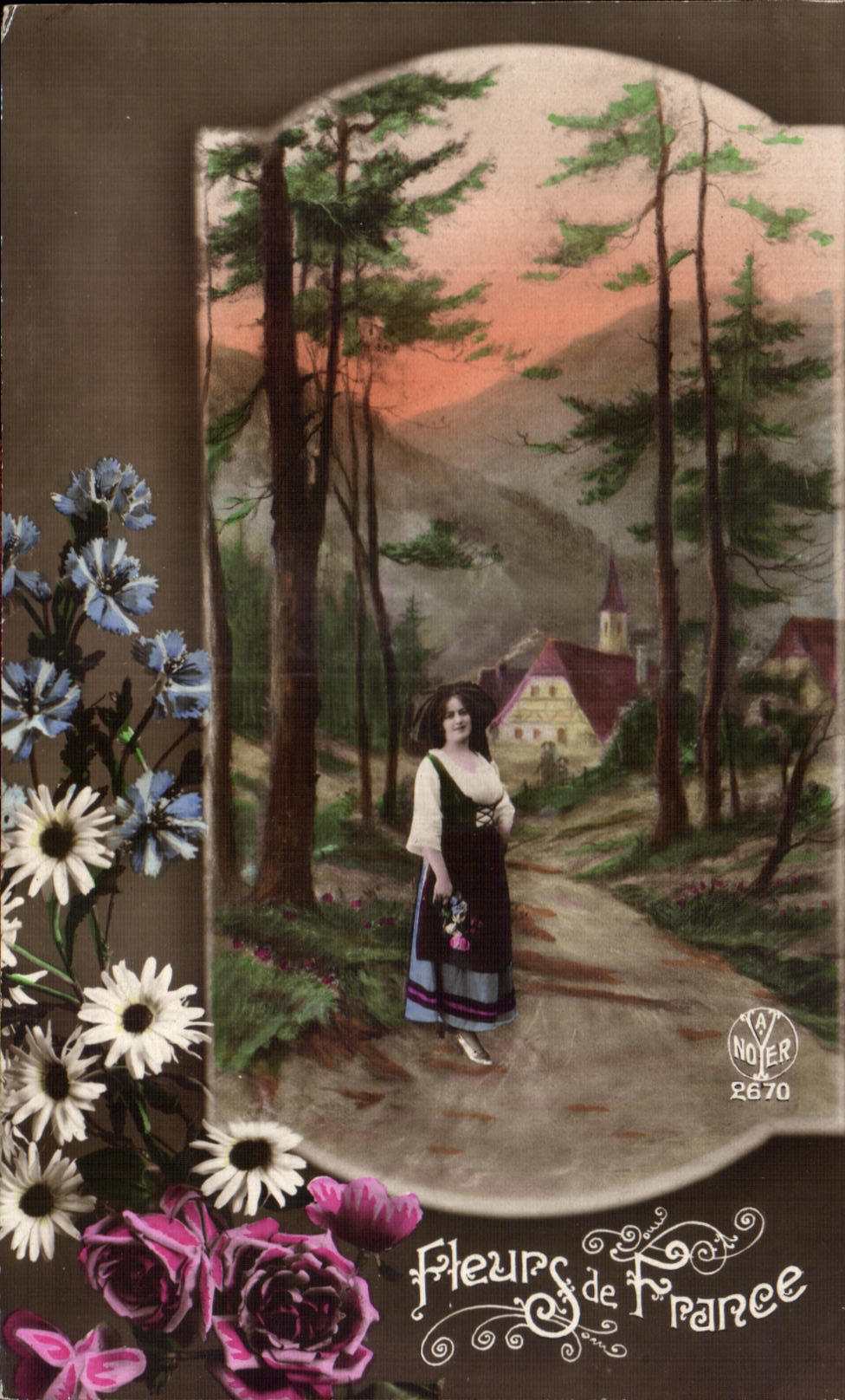 CPA Fantaisie Femme Fleurs de France 