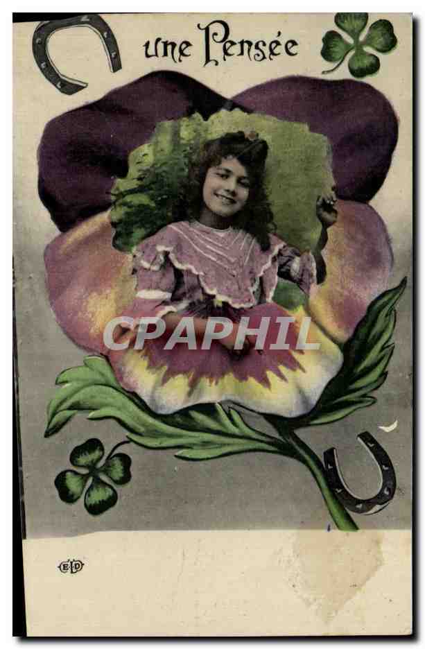 CPA Fantaisie Enfant une pensee Trefle