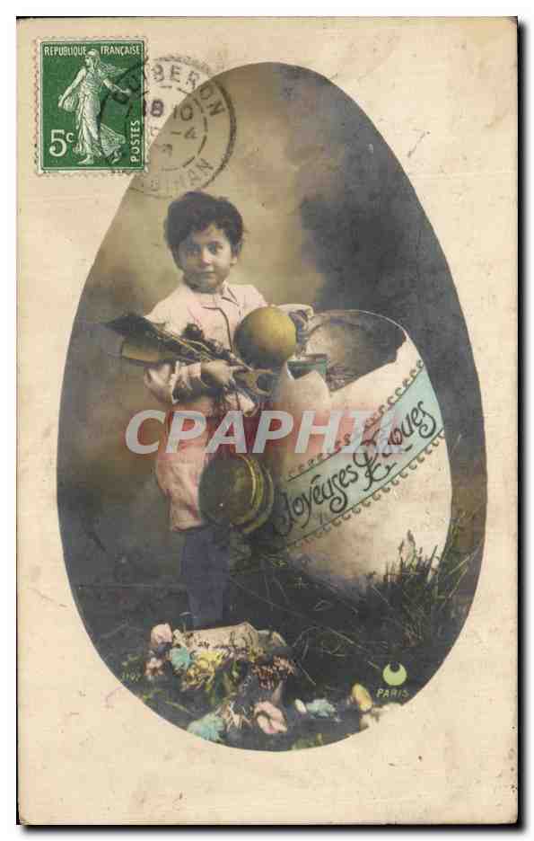 CPA Fantaisie Enfant Garcon Oeuf Paques 