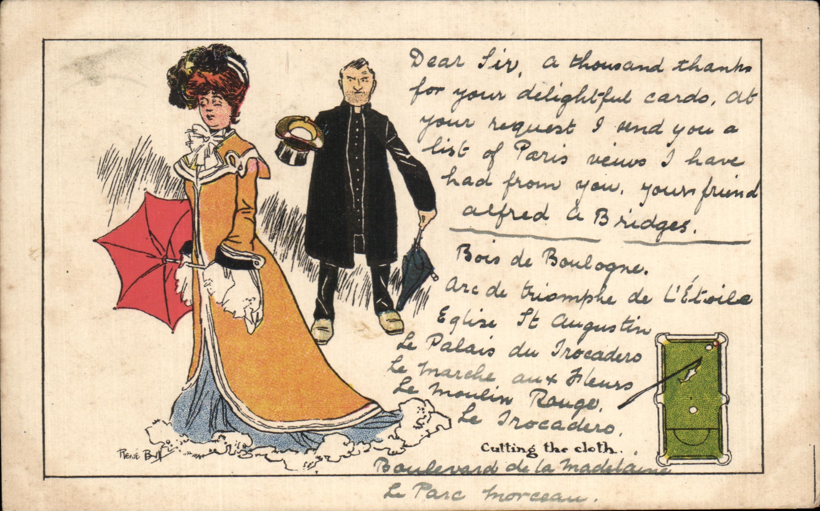 Paris — Scène de rue avec couple — dessin de Théry B.