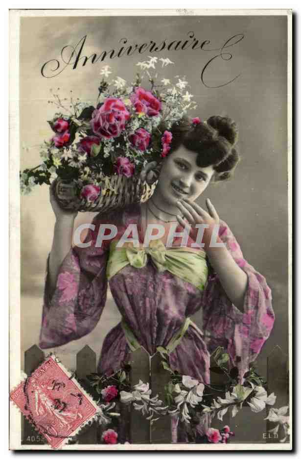Frau mit Blumenkorb — Geburtstag — ELD n°4058
