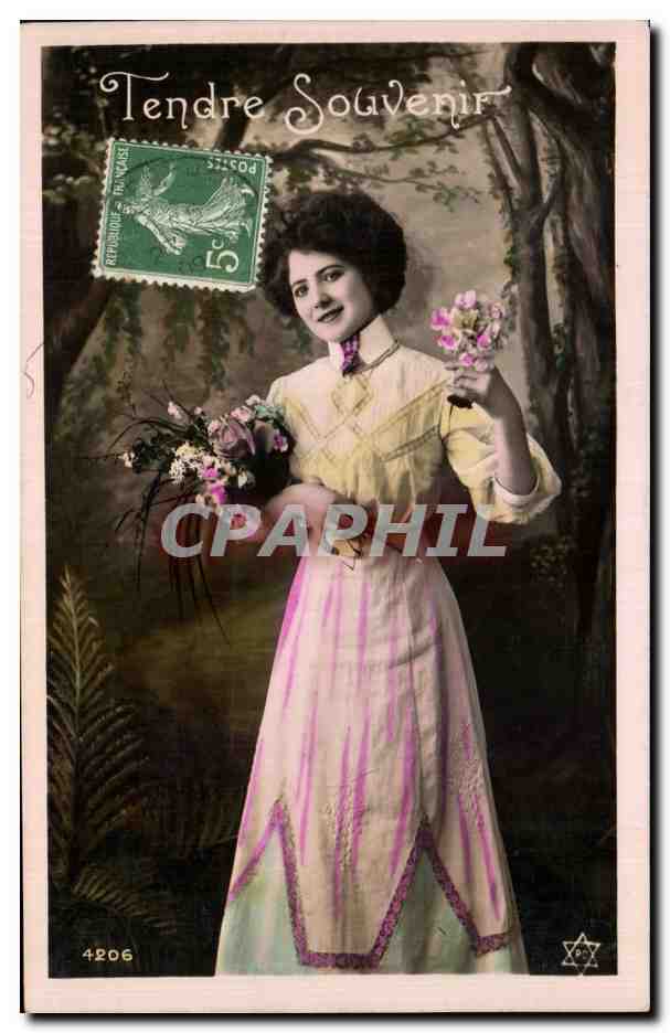 Femme en robe à rayures roses — Tendre Souvenir — éditeur inconnu, n° 4206
