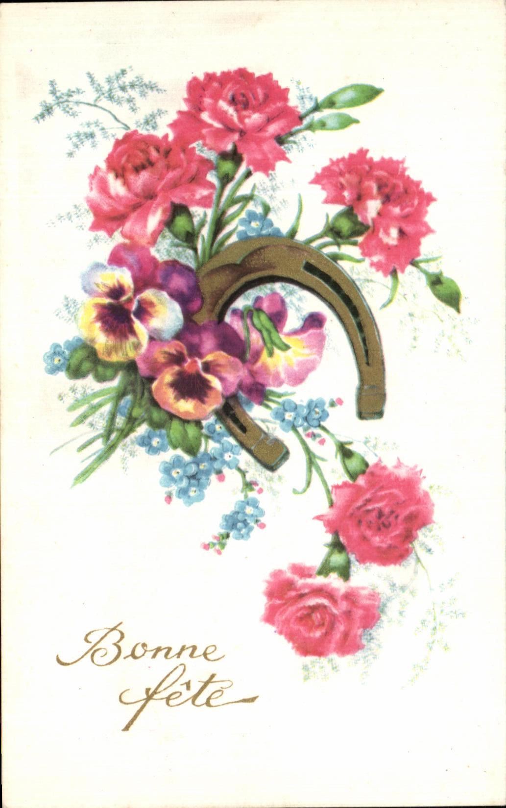 CPA Fantaisie Fleurs Fer a cheval