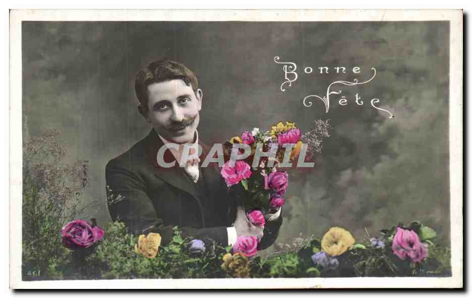 CPA Fantaisie Homme Fleurs 