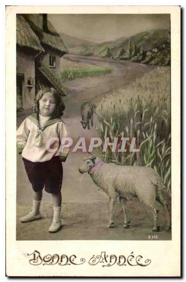 CPA Fantaisie Enfant Moutons Bonne Annee