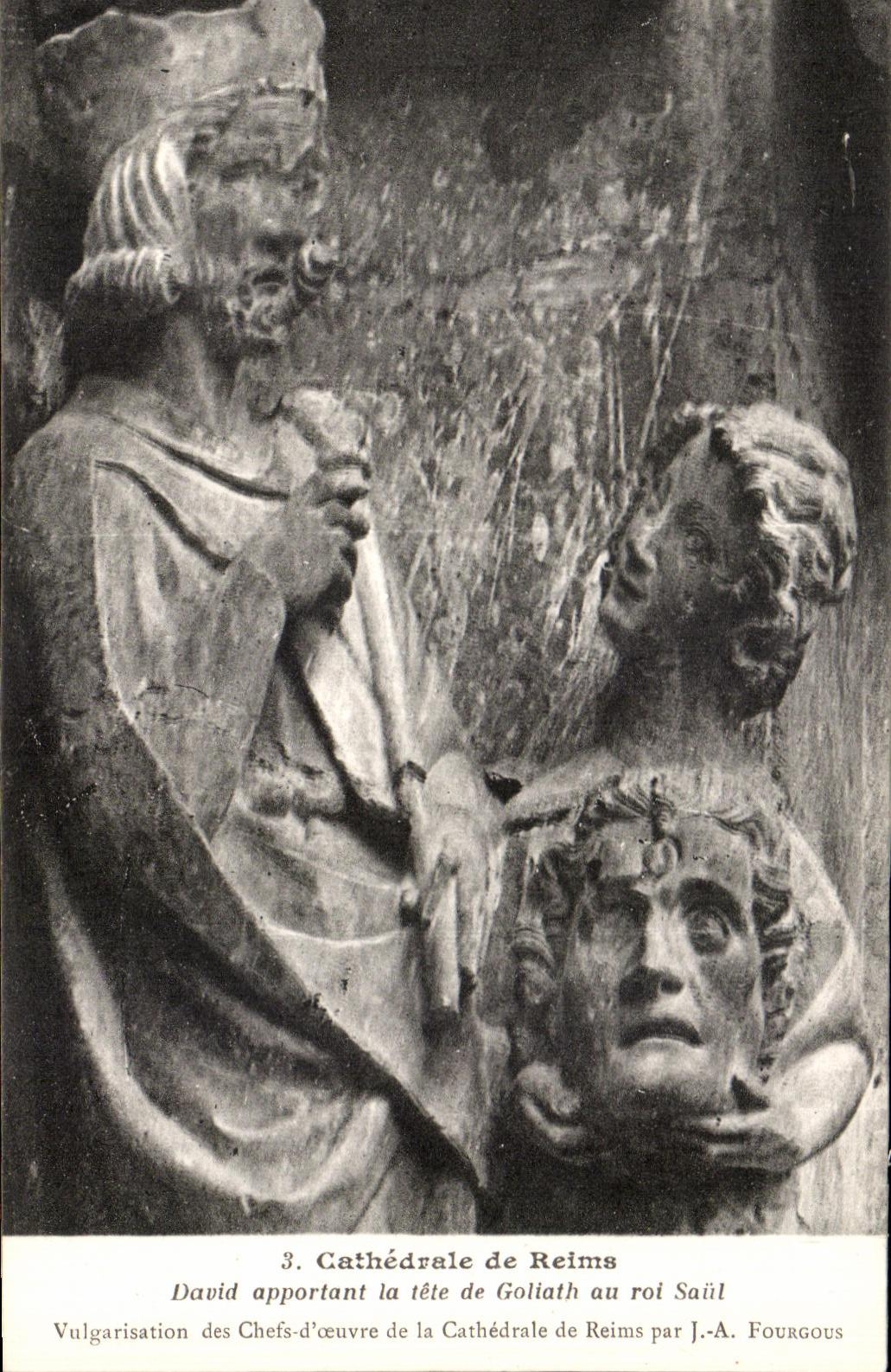 Kathedrale von Reims — David bringt den Kopf Goliaths dem König Saul — Popularisierung der Meisterwerke von J.-A. Fourgous