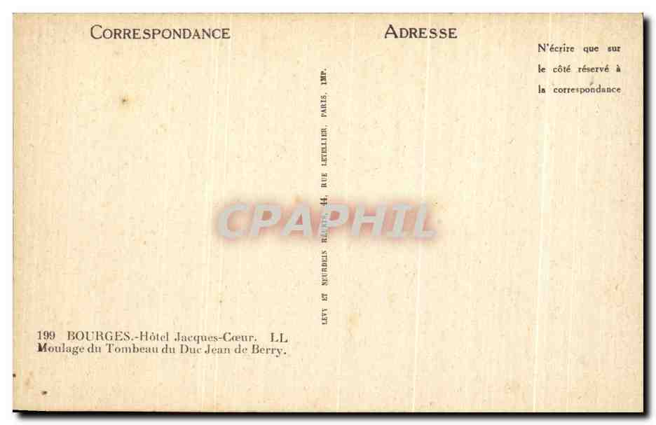 CPA Bourges Hotel jacques Coeur Moulage du Tombeau du Duc Jean de Berry — Verso
