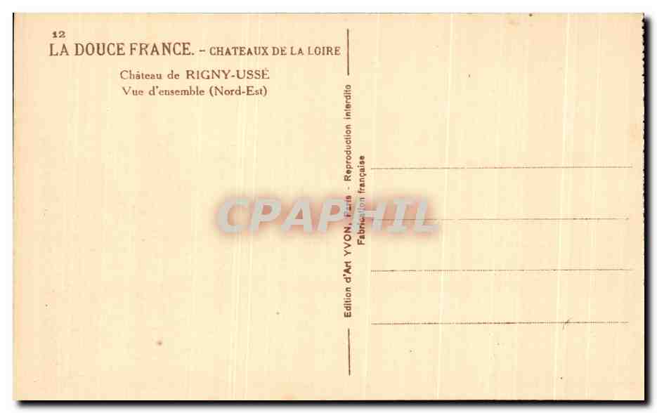 CPA La Douce France Chateaux De La Loire Chateau Rigny Usse Vue d'eusemble — Rückseite