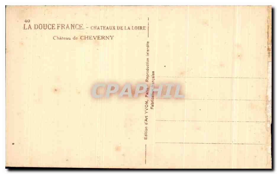CPA La Douce France Chateaux De La Loire Chateau de Cheverny — Verso