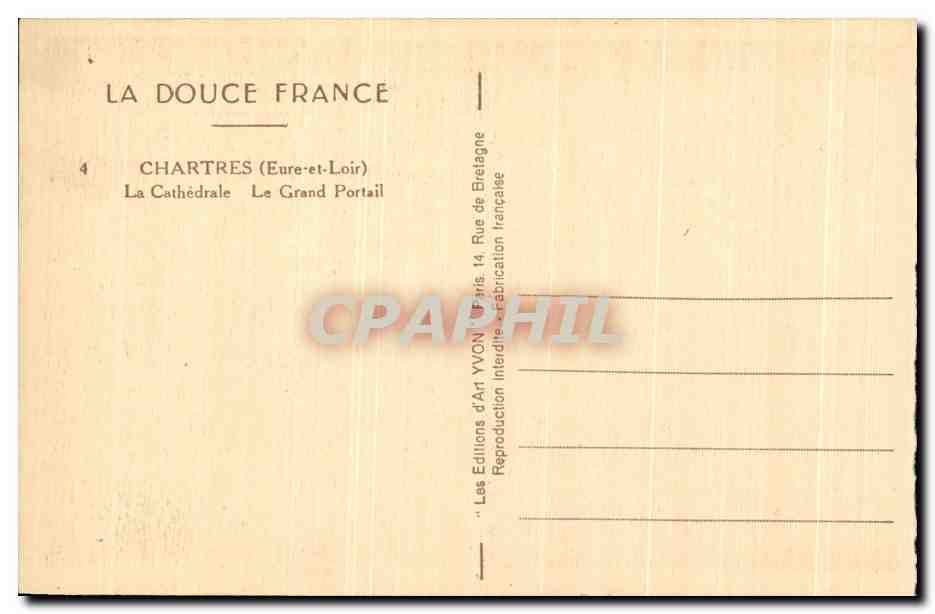CPA Chartres Le Cathedrale le Grand Portail — Verso