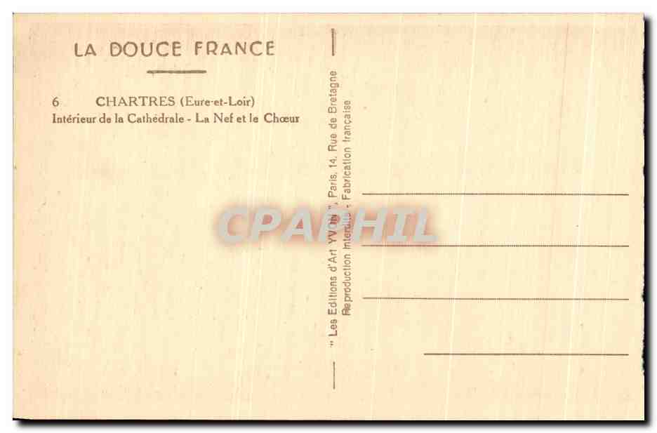 CPA Chartres Interieur de la Cathedrale La Nef et le Choeur — Verso
