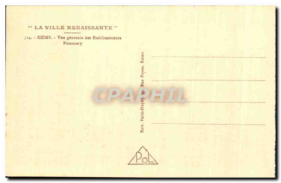 CPA La Ville Renaissante Reims Vue generale des Etablissements Pommery — Verso