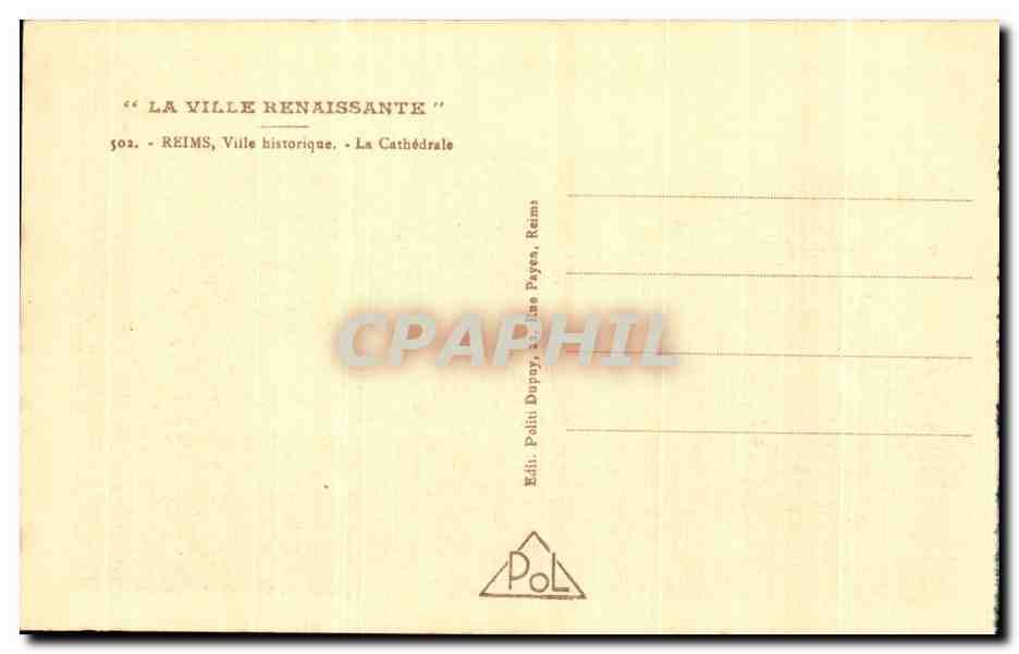CPA La Ville Renaissante Reims Ville historique la cathedrale — Verso