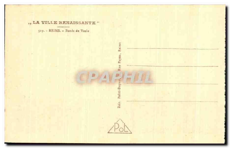Bords de Vesle — Reims — Éditeur Polti-Dupuy, Rue Payen, Reims — Verso
