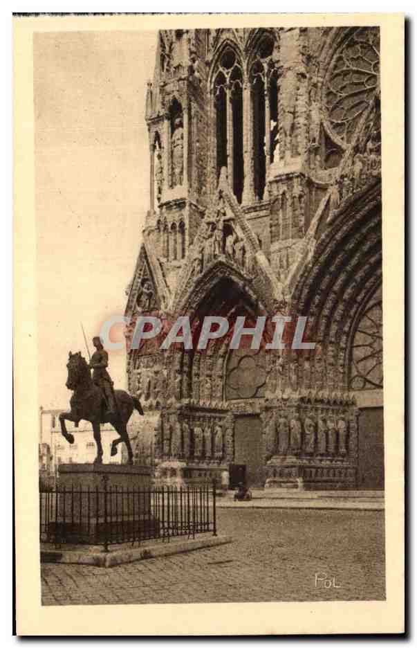 Reims — Portal der Kathedrale und Statue Joan of Arc — POL