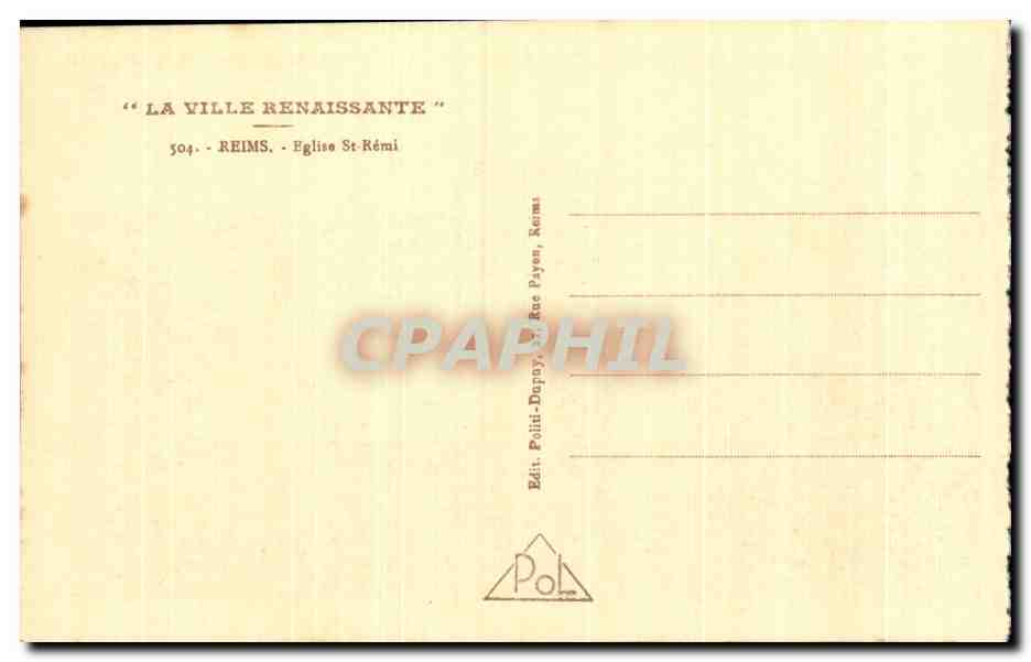 CPA La Ville Renaissante Reims Eglise St Remi — Rückseite