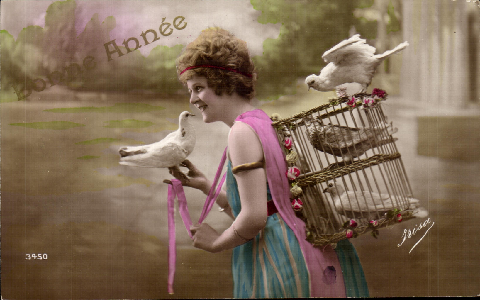 CPA Fantaisie Femme Bonne annee Colombes