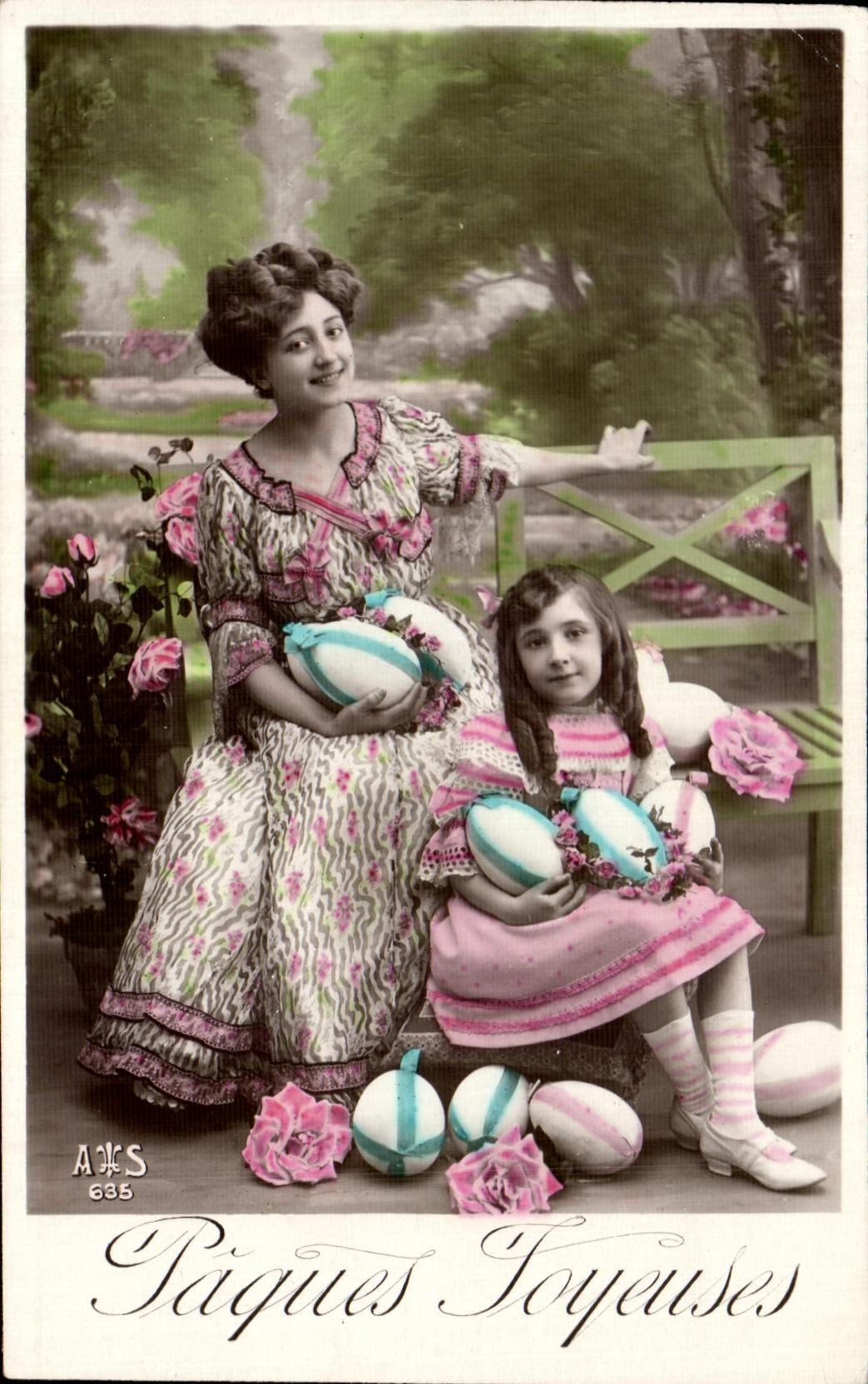 CPA Paques Joyeuses Fantaisie Femme Enfant