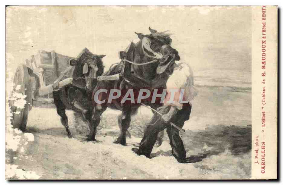 CPA Carolles L'Effort Baudoux Hotel Benit cheval Attelage 