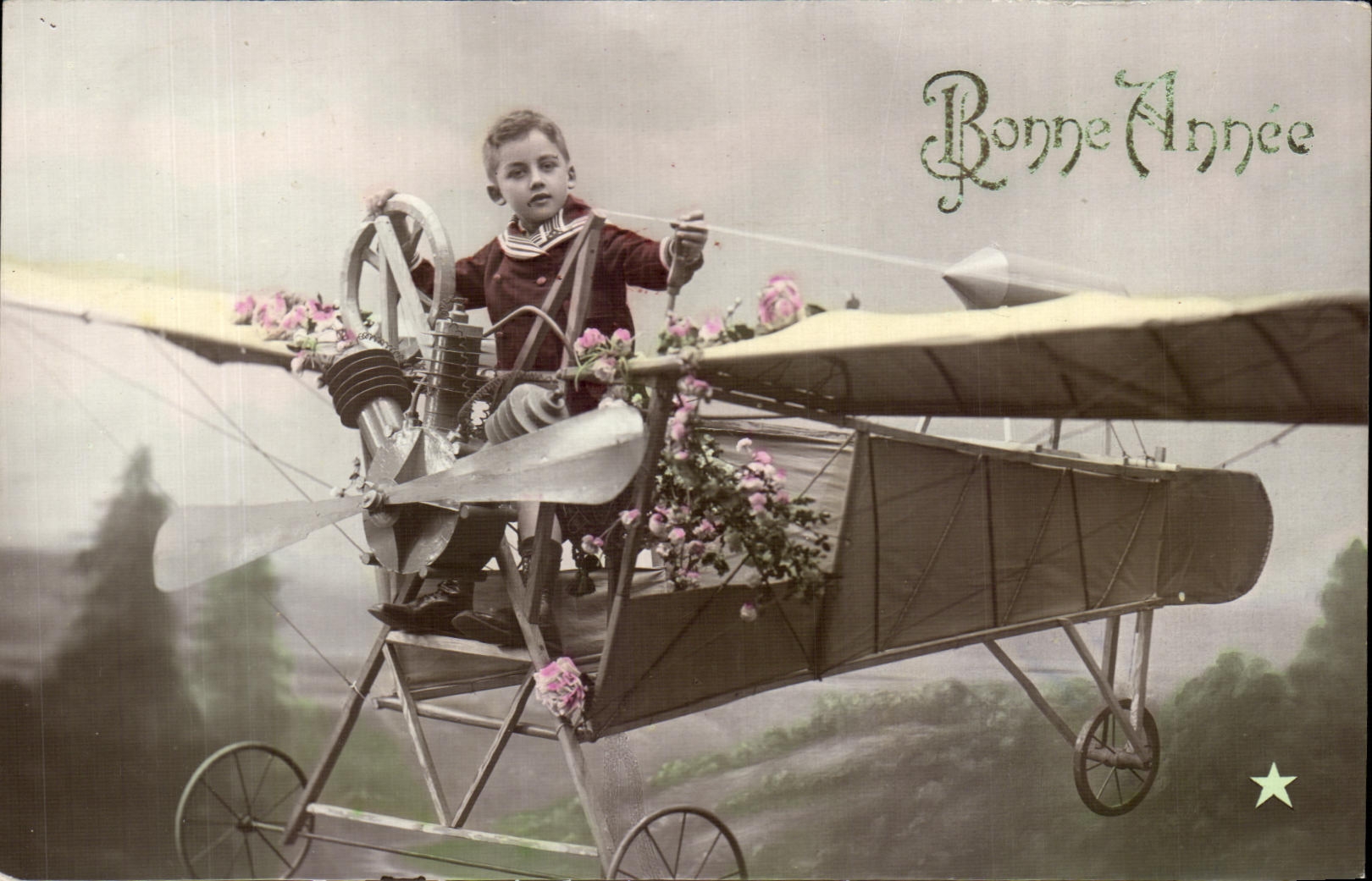 CPA Fantaisie Enfant Bonne Annee Avion 
