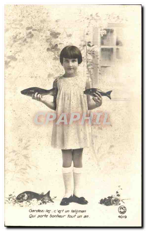 CPA Fantaisie Enfant Poissons 