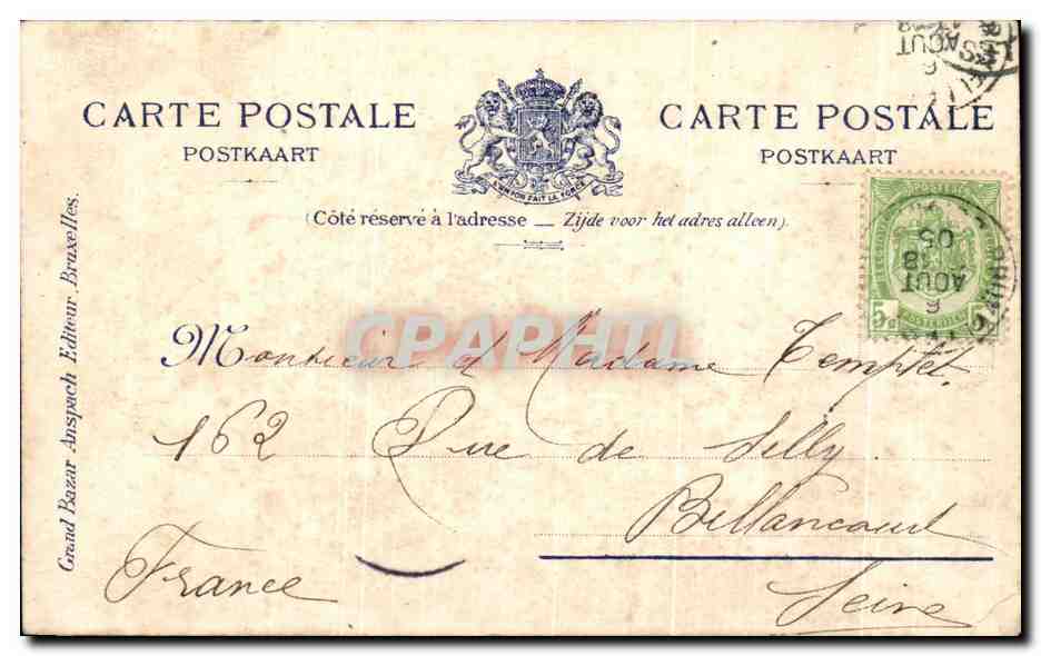 CPA Bruxelles Palais De Justice — Verso