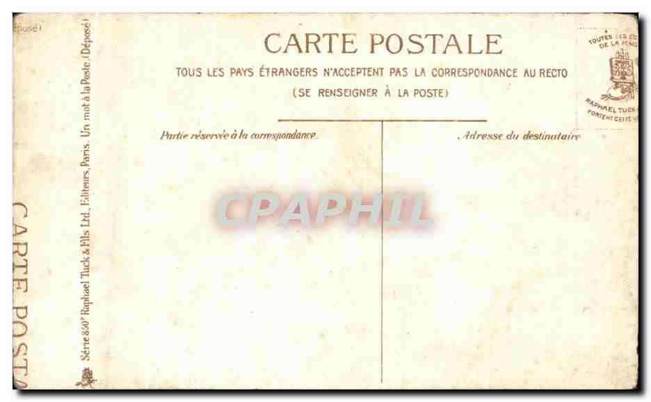 Jeune femme en profil — coiffée d'un bonnet rouge — éditeur Raphael Tuck & Sons, série 840 — Verso