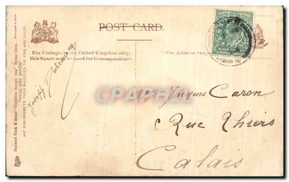 CPA Rough Sea Off Deal Bateau Marine  — Verso