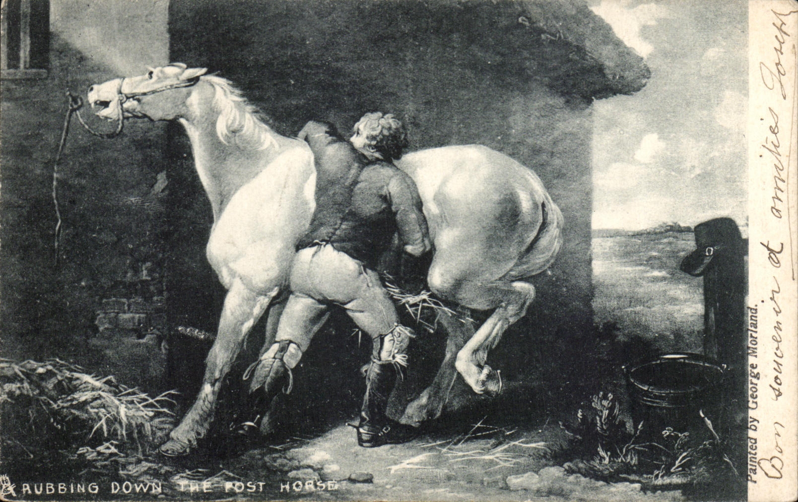 CPA Rubbing Down the Post Horse Cheval George Morland 