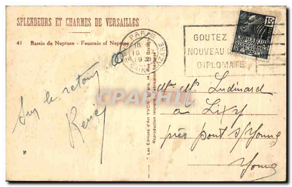 CPA Versailles Bassin De Neptune — Verso