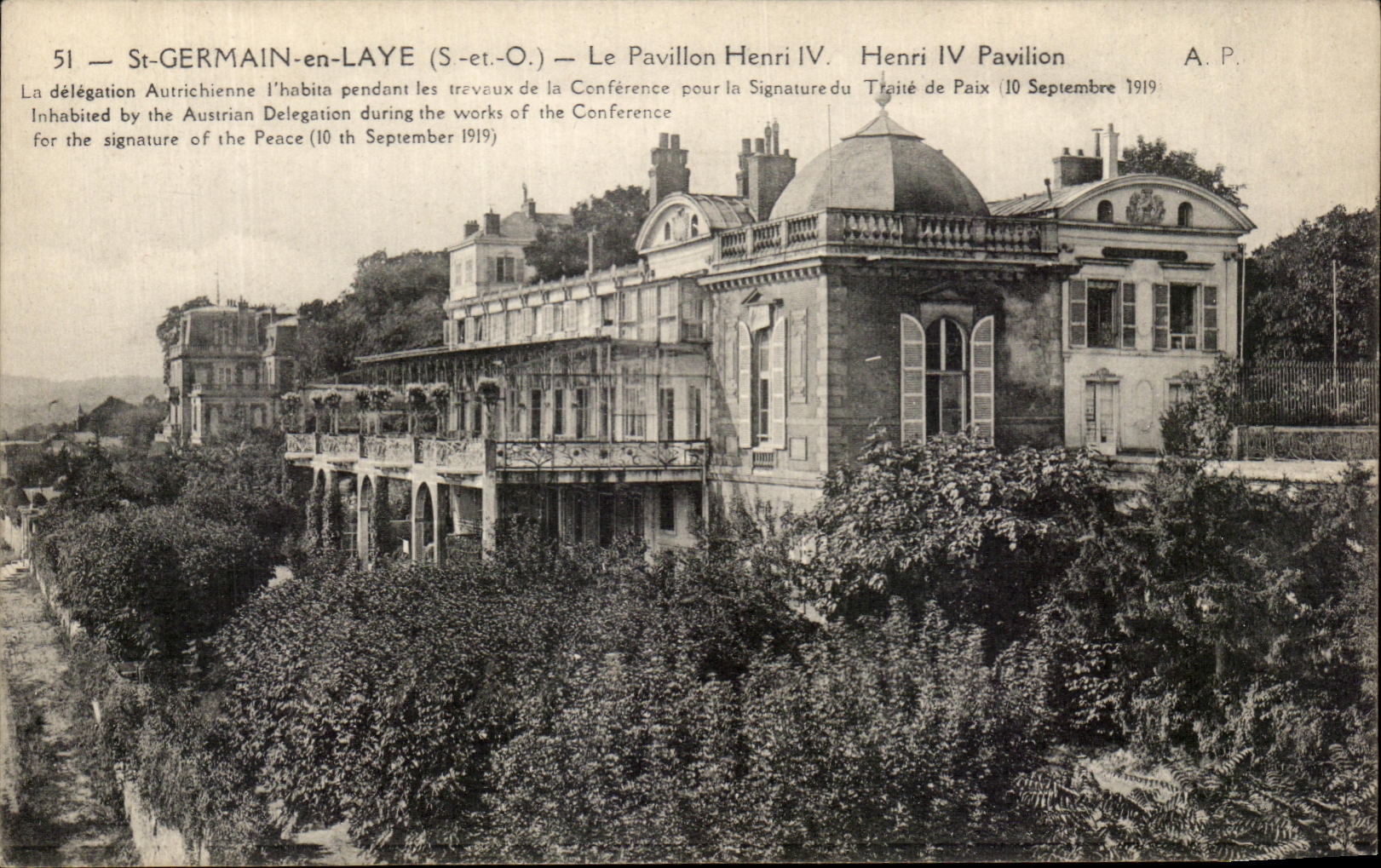 St-GERMAIN-en-LAYE — Le Pavillon Henri IV — Conférence de la Paix (10 septembre 1919)