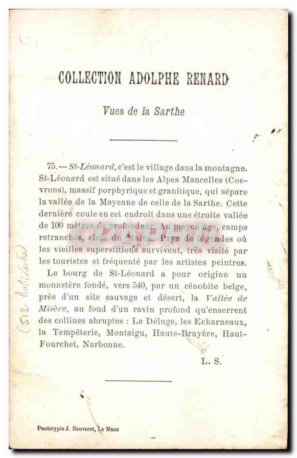CPA Collection Adolphe Renard Vues de la Sarthe St leonard — Rückseite