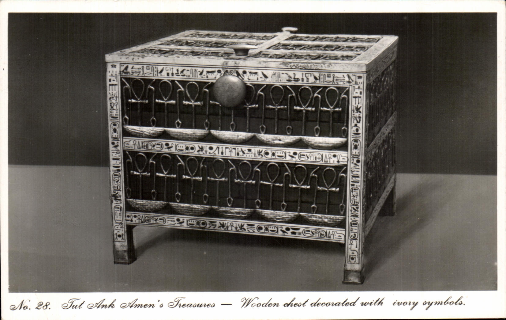 Tutankhamun's Treasures — Wooden chest decorated with ivory symbols — No. 28 — Ernst Landrock, Cairo