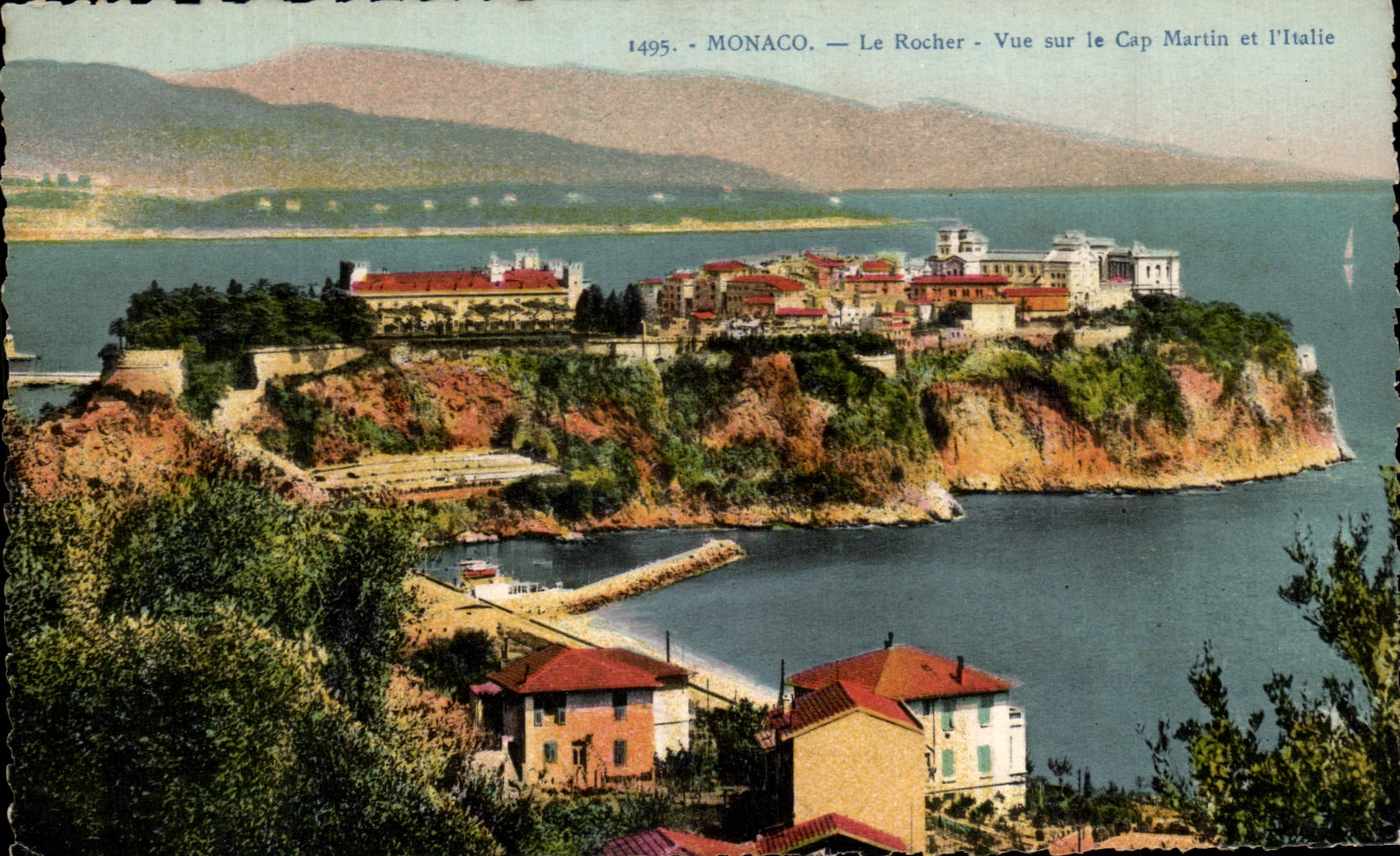 CPA Monaco Le Rocher Vue sur le Cap Martin et Italie