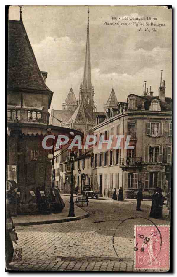 CPA Les Coins de Dijon place St Jean et Eglise St Benigne