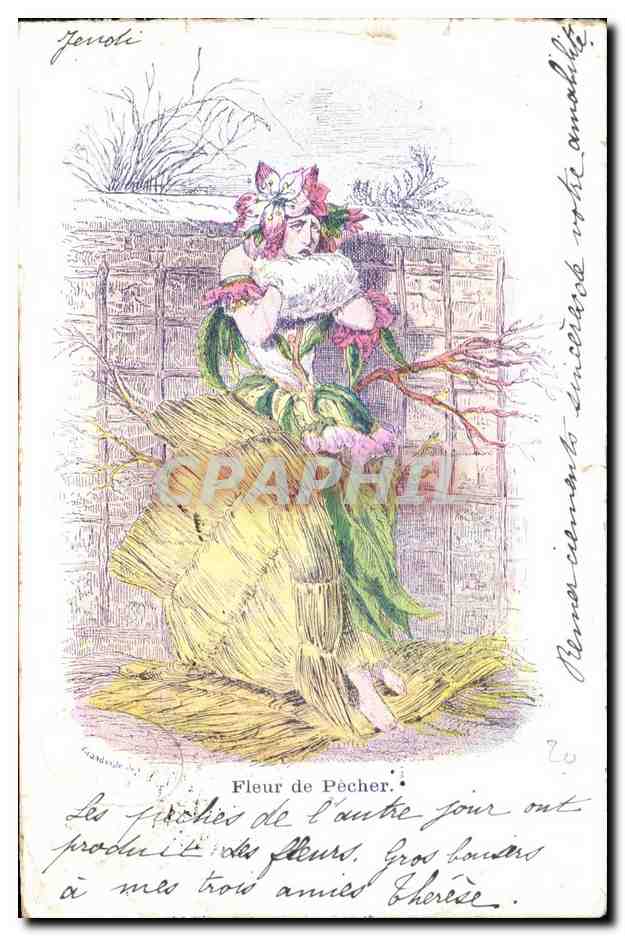 CPA Fantaisie Femme Fleur de pecher 