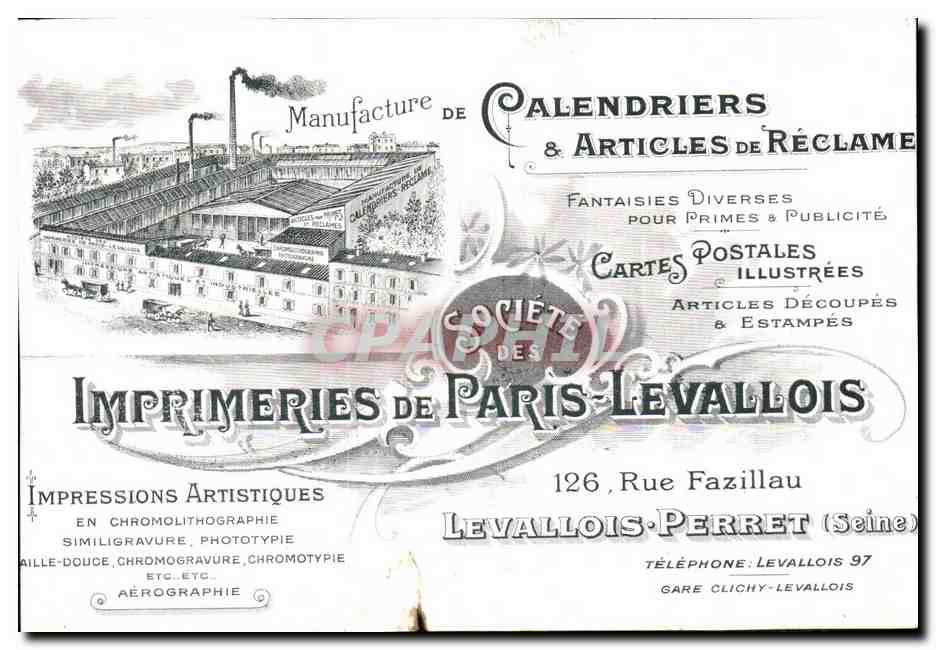CPA Fantaisie Idylle interrompue Publicite Imprimeries levallois Perret Rue Fazillau  — Rückseite