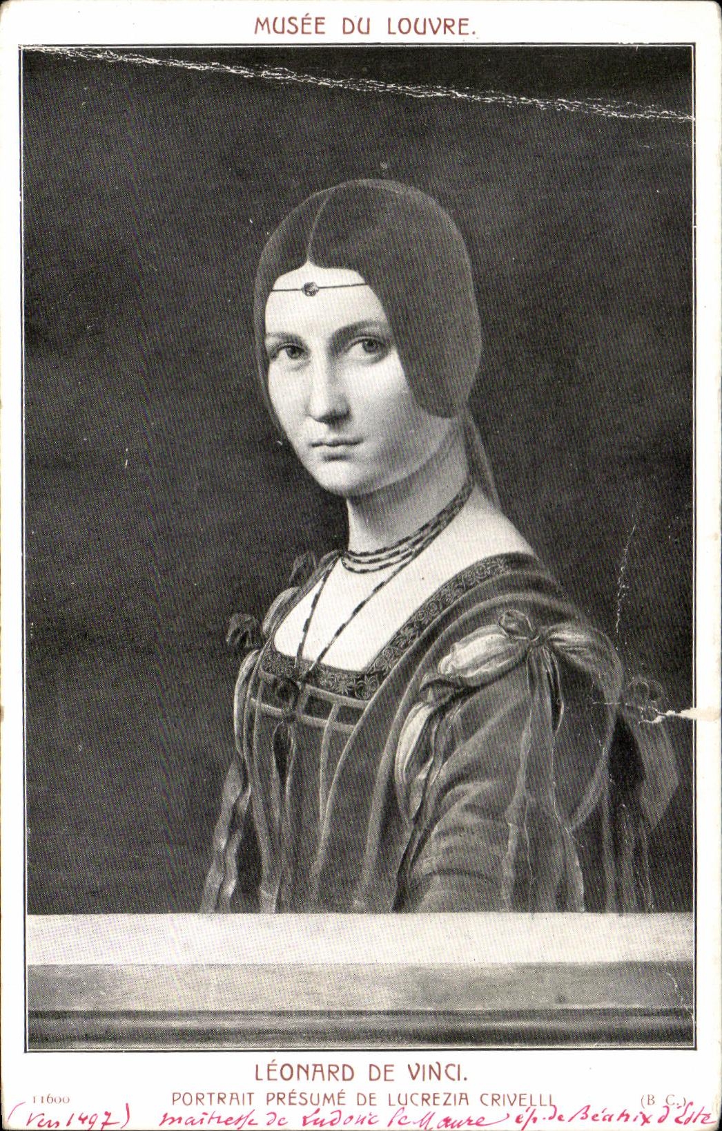 Antike Ansichtskarte Leonard de Vinci Lucrezia Crivelli Museum du Louvre Paris