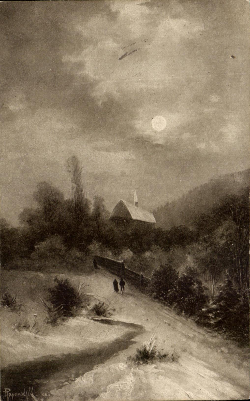 CPA Village dans la nuit 