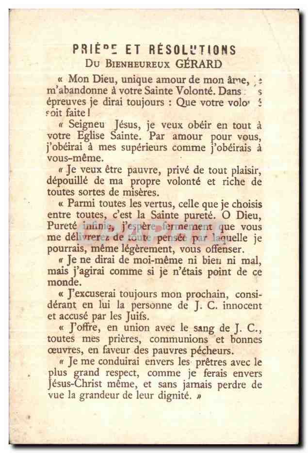 Image priere du bienheurex Gerard — Rückseite