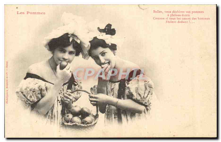 Dos jóvenes mujeres con una cesta de manzanas — Fototipia A. Bouquet et Cie — Nancy