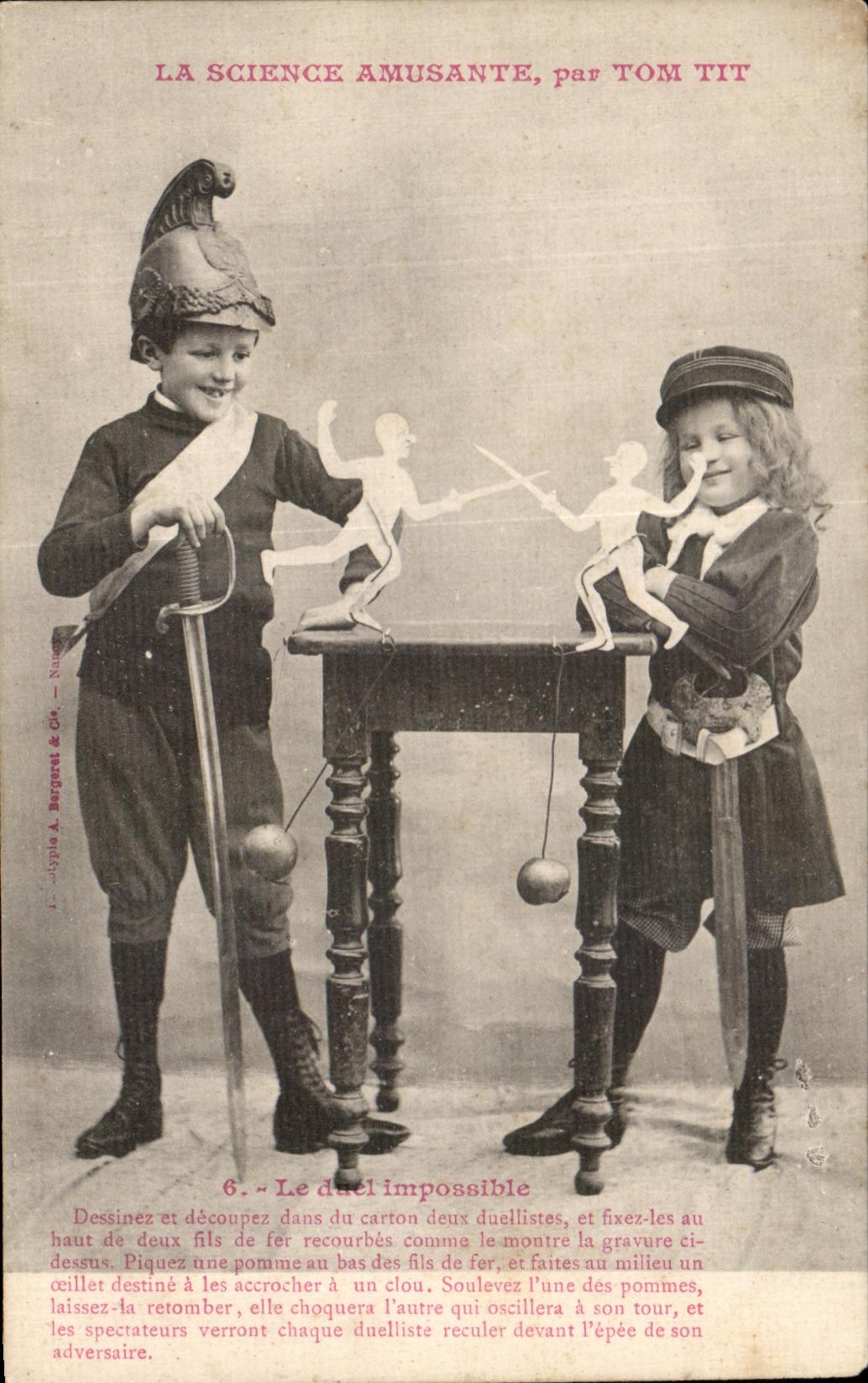 CPA Fantaisie Enfants La science amusante par Tom Tit le duel imposible escrime 