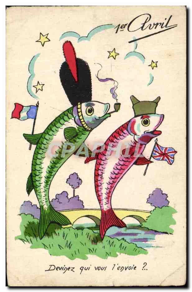 CPA Fantaisie Poissons 1er avril France Angleterre Militaria 