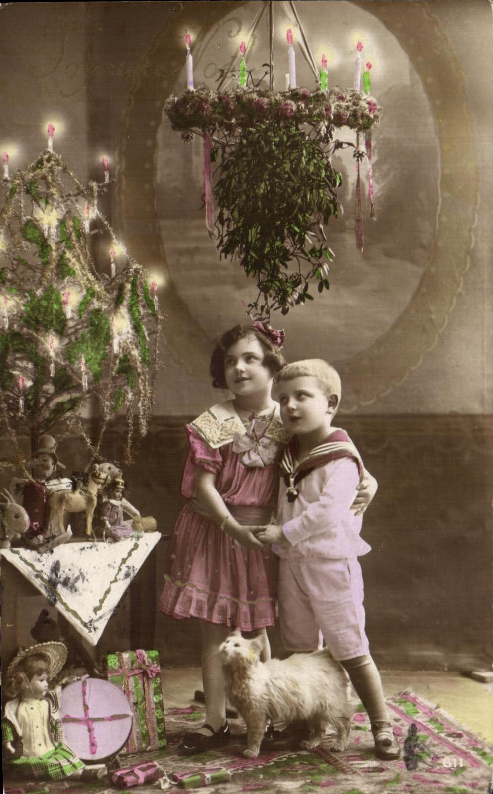 CPA Fantaisie Enfants Chat Noel