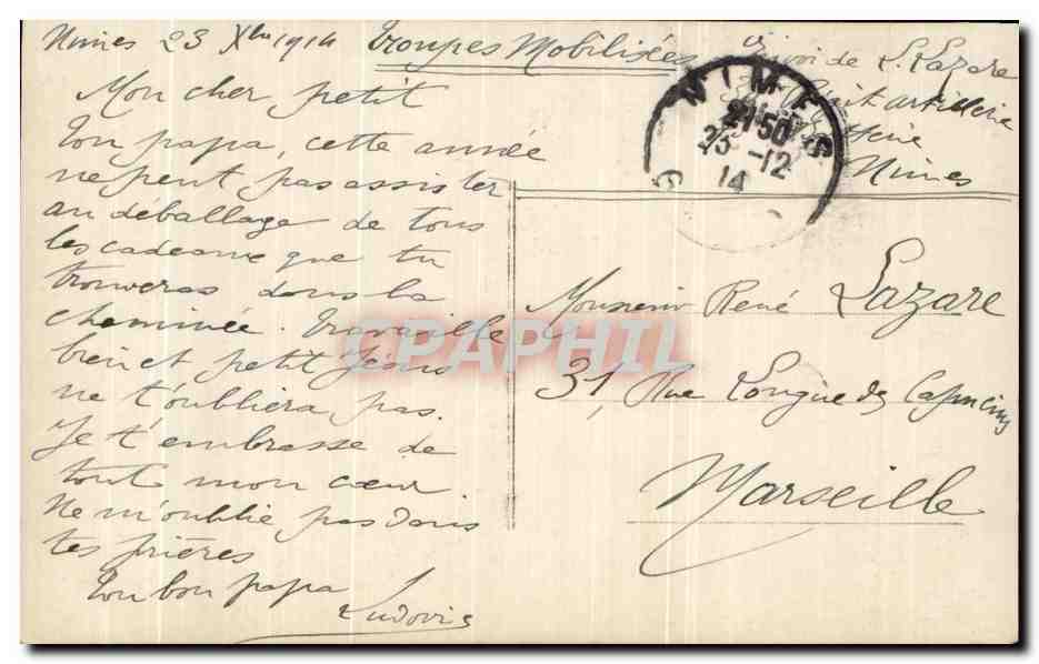 CPA Fantaisie Enfants Chat Noel — Verso